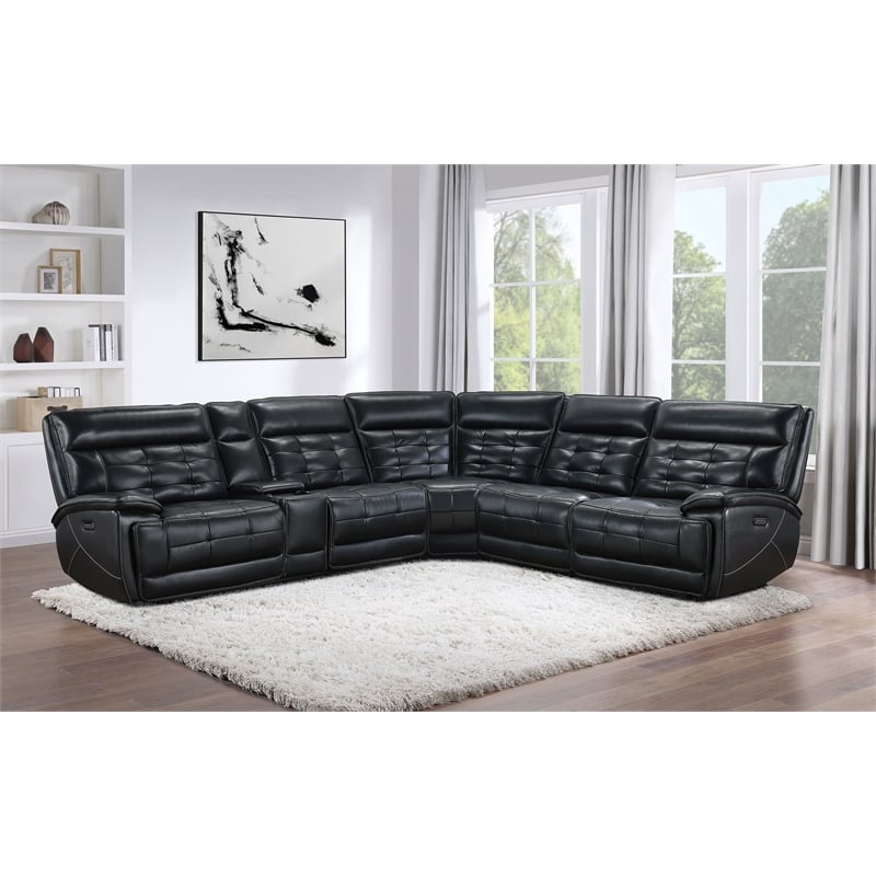 Hewitt Leather Dual Power Reclining Sectional Sofa Black