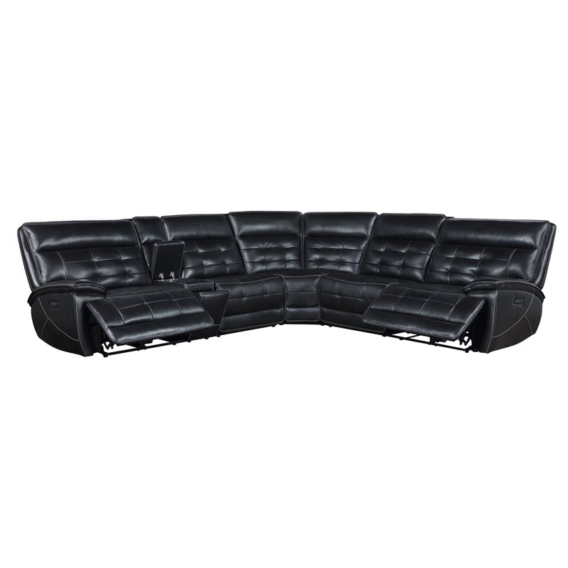 Hewitt Leather Dual Power Reclining Sectional Sofa Black