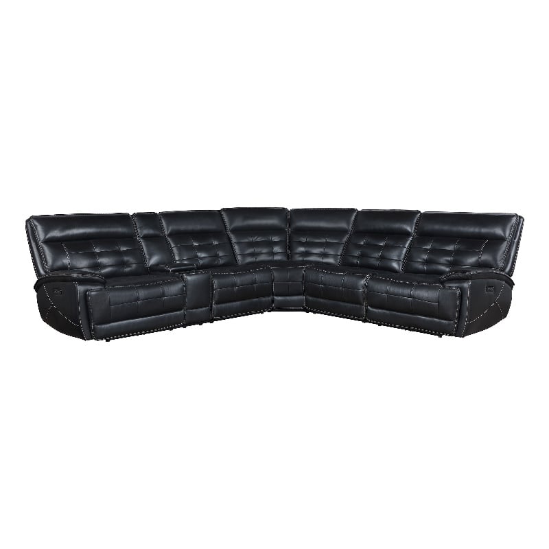 Hewitt Leather Dual Power Reclining Sectional Sofa Black