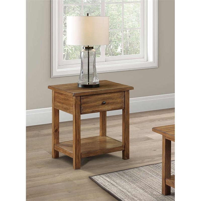 Payne 1-drawer Wood End Table with Shelf Distressed Brown