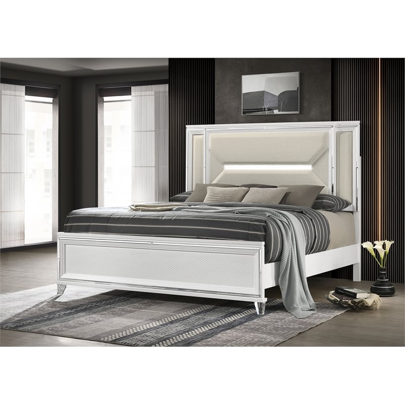 Marmore 64-inch Eastern King Panel Bed LED Headboard White