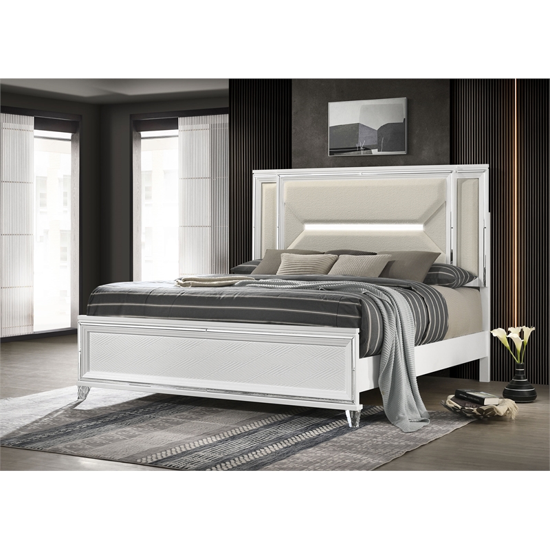 Marmore 64-inch Queen Panel Bed LED Headboard White