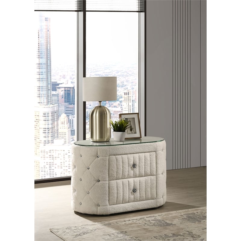 Sonya 2-drawer Upholstered Nightstand Bedside Table Ivory