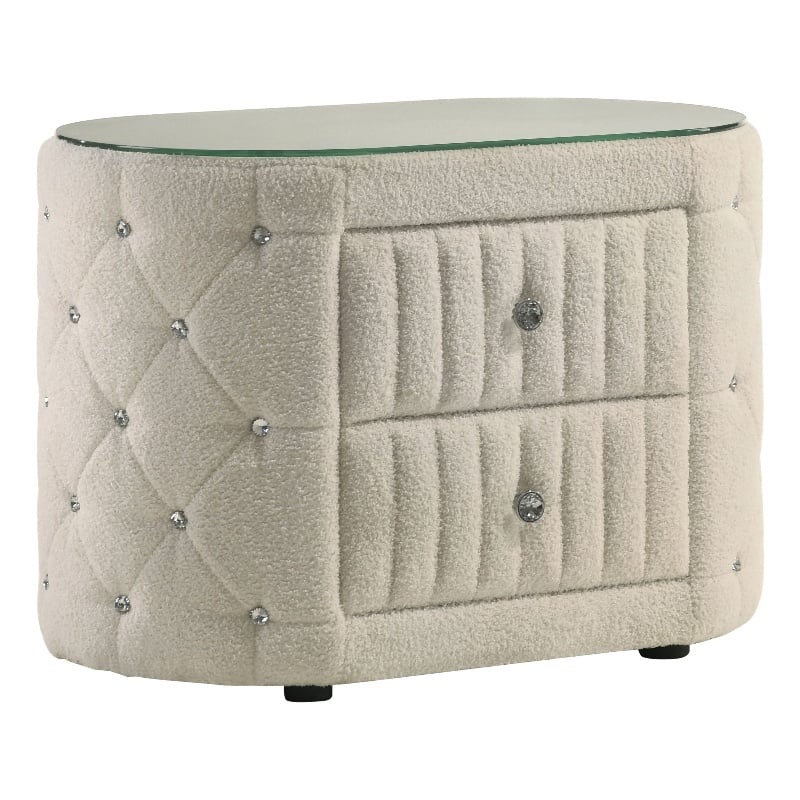 Sonya 2-drawer Upholstered Nightstand Bedside Table Ivory