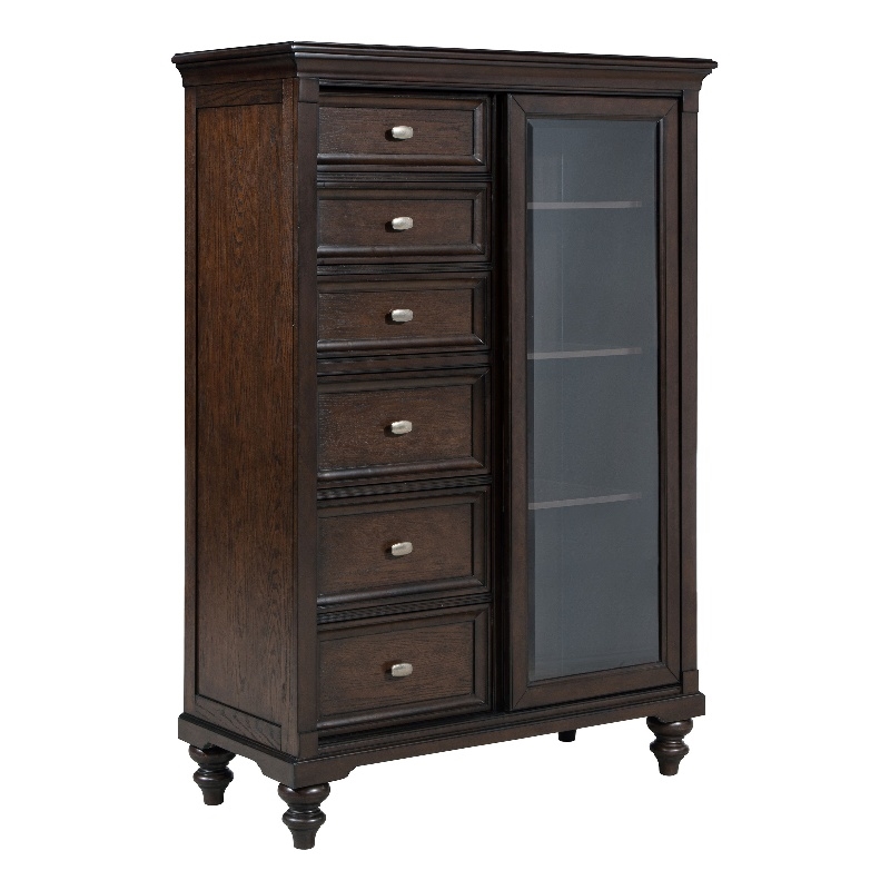 Andover 6-drawer Tempered Glass Door Chest Dark Oak