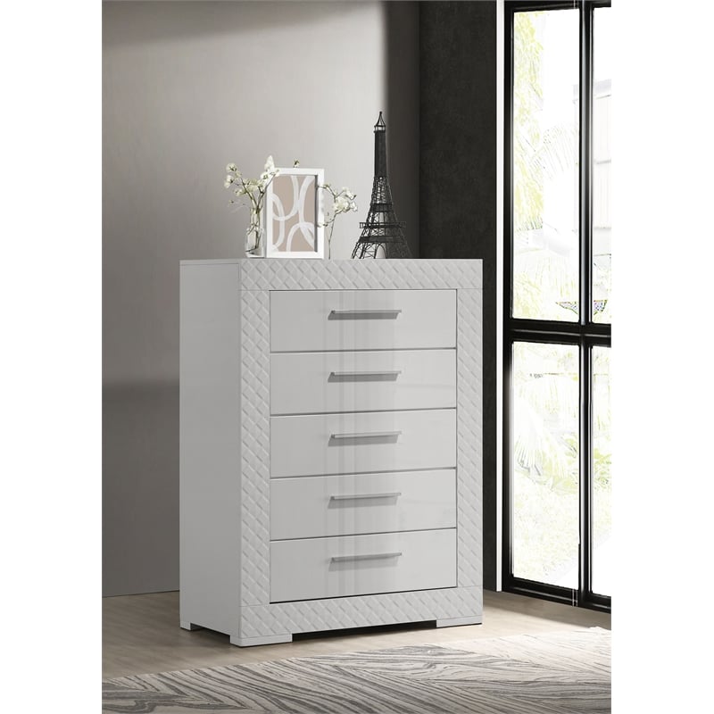 Ives 5-drawer Bedroom Chest of Drawers White High Gloss