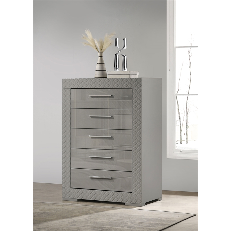 Ives 5-drawer Bedroom Chest of Drawers Grey High Gloss