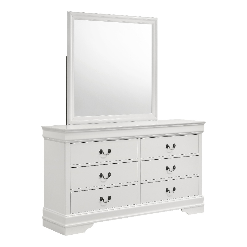 Louis Philippe 6-drawer Dresser and Mirror White