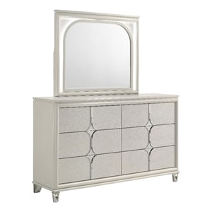 coaster olivia 6-drawer contemporary wood dresser and led mirror pearl white