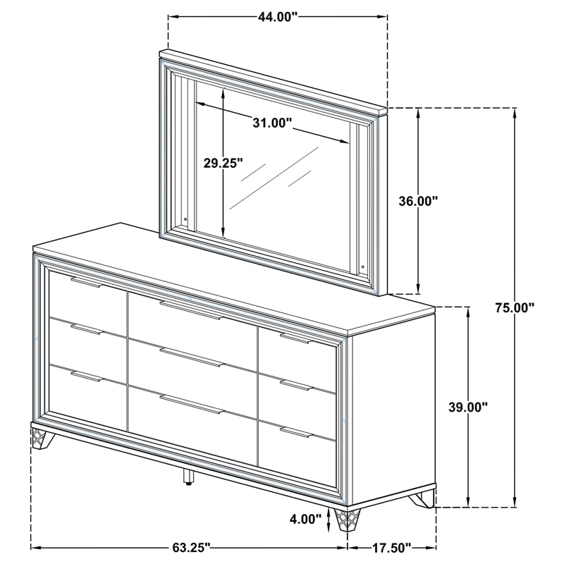 Marmore 9-drawer Dresser and LED Mirror White