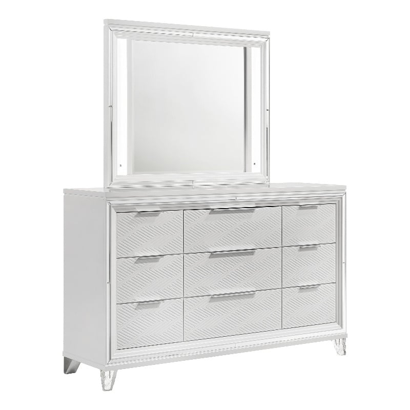 Marmore 9-drawer Dresser and LED Mirror White
