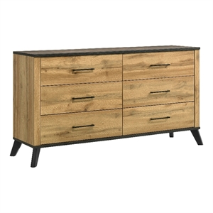 coaster kaywood 6-drawer rectangular wood dresser in natural pine and brown