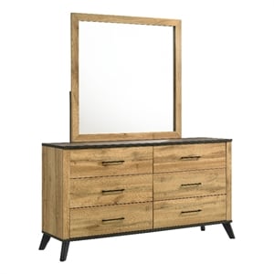 coaster kaywood 6-drawer wood dresser and mirror in natural pine and brown