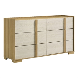 coaster hyland 6-drawer rectangular wood dresser in natural and white