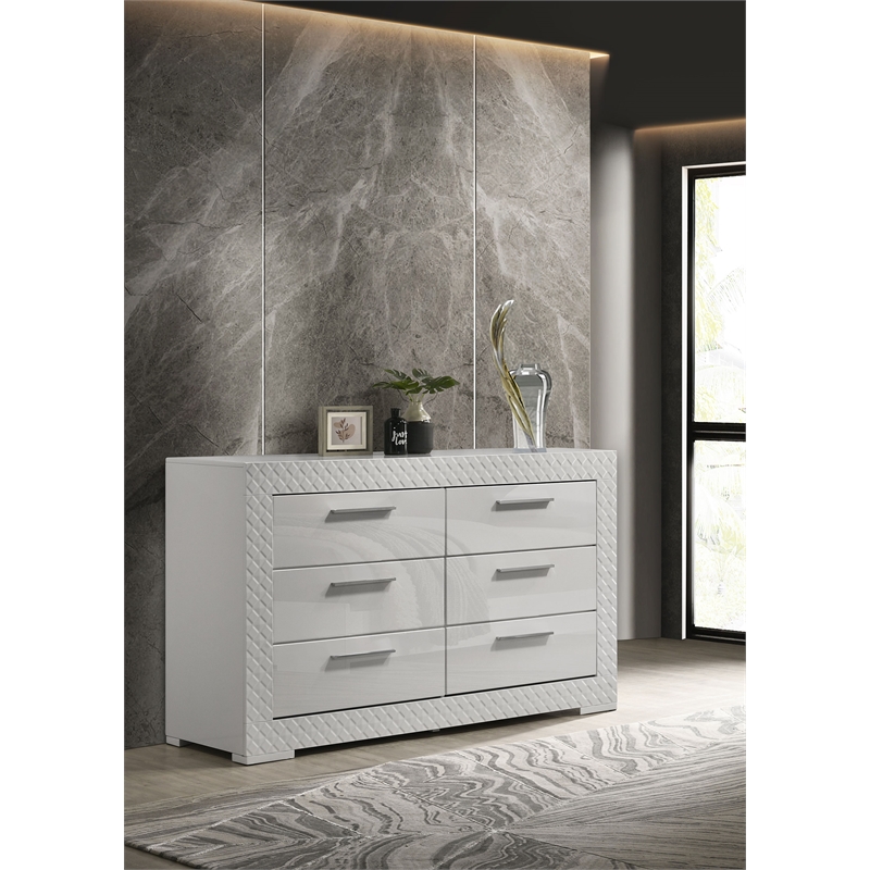 Ives 6-drawer Dresser Cabinet White High Gloss