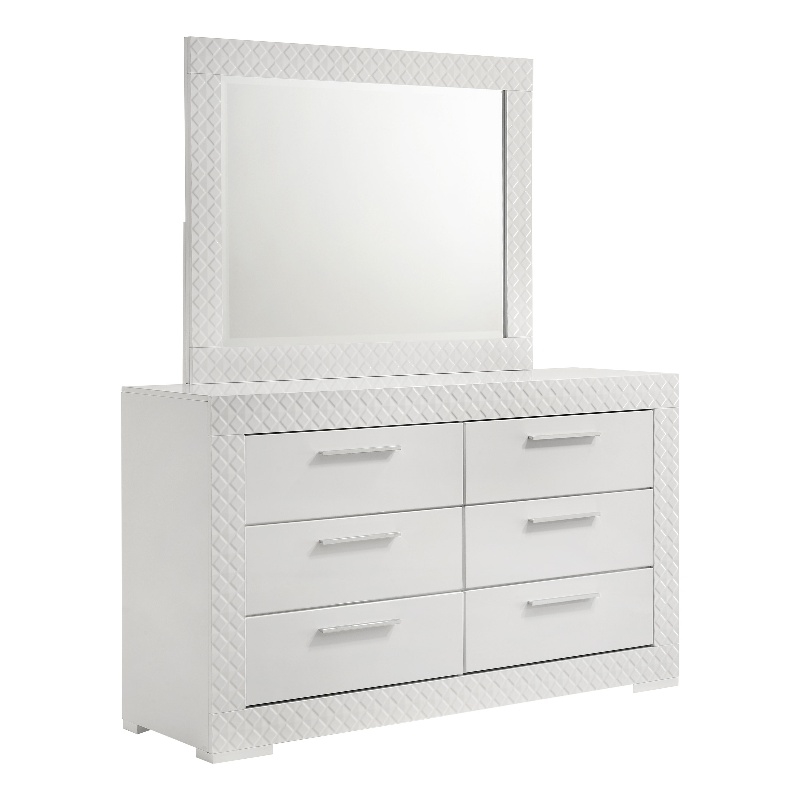 Ives 6-drawer Dresser and Mirror White High Gloss