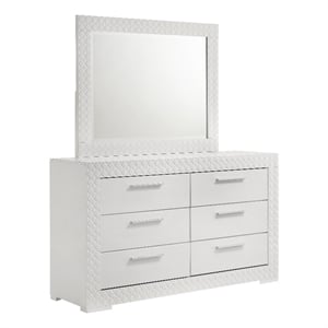 coaster ives 6-drawer contemporary wood dresser and mirror white high gloss