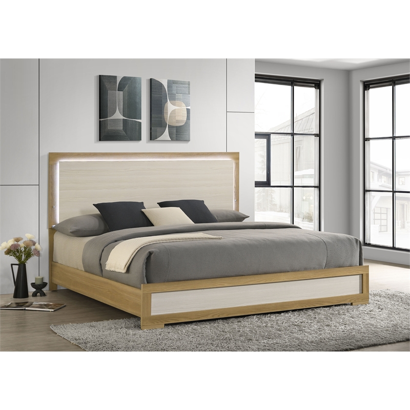 Hyland Eastern King Panel Bed LED Headboard Natural