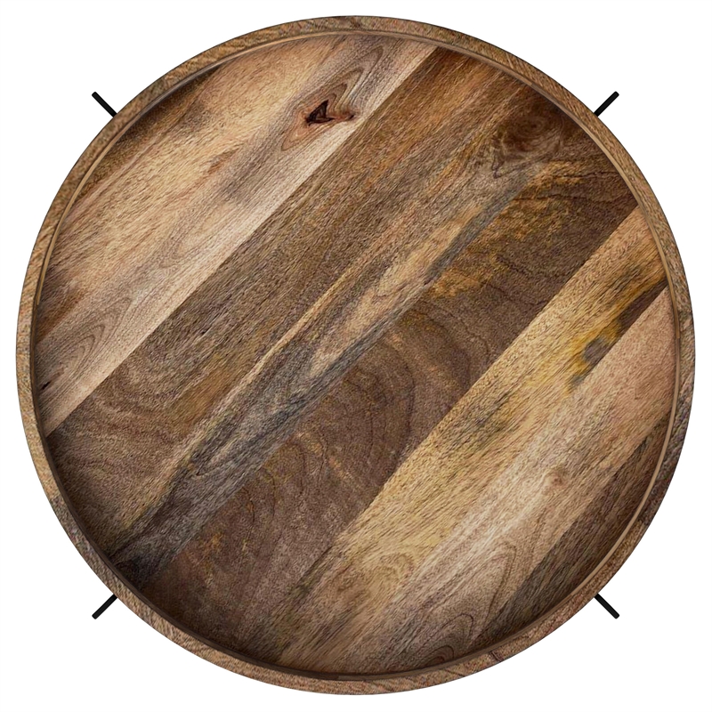 Adhvik Round Wood Top Marble Shelf Coffee Table Natural