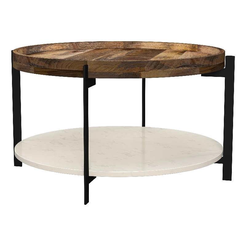 Adhvik Round Wood Top Marble Shelf Coffee Table Natural