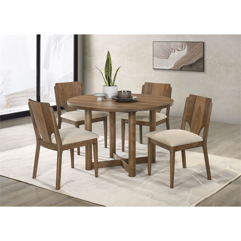 Crestmore 5-piece 46-inch Round Wood Dining Table Set Walnut