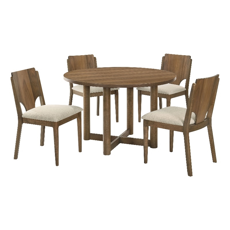 Crestmore 5-piece 46-inch Round Wood Dining Table Set Walnut