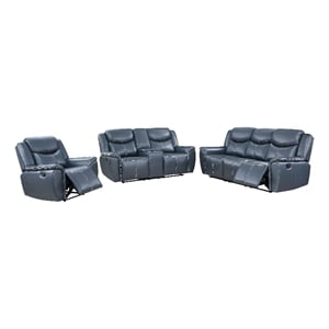 Sloane 3-piece Upholstered Reclining Sofa Set Blue