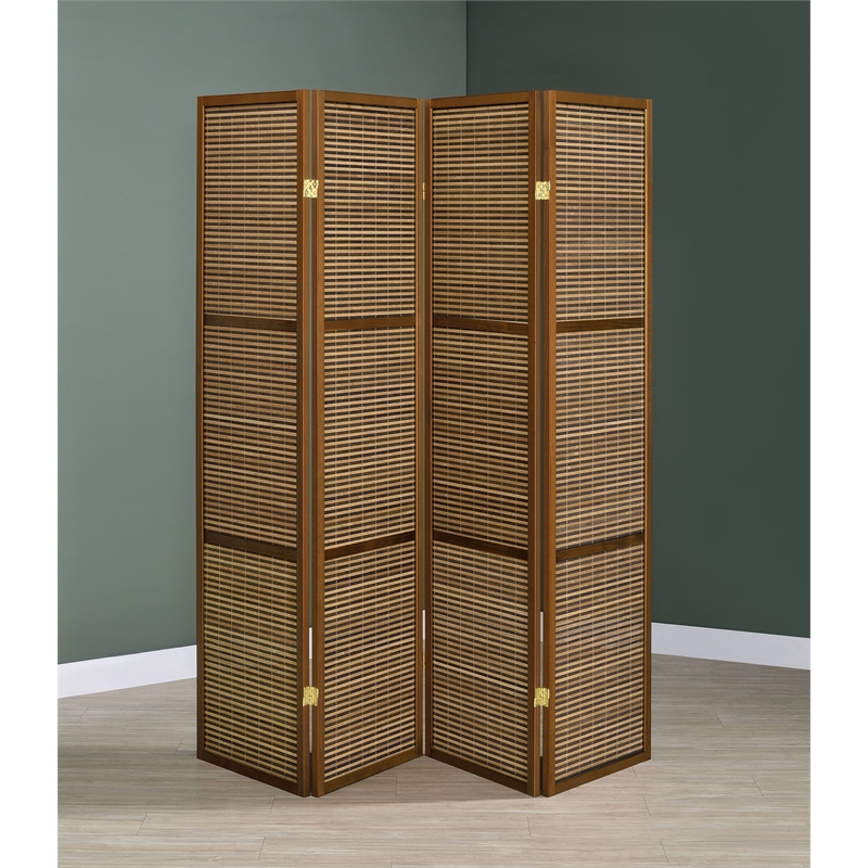 Browning 4-panel Bamboo Room Divider Folding Screen Walnut