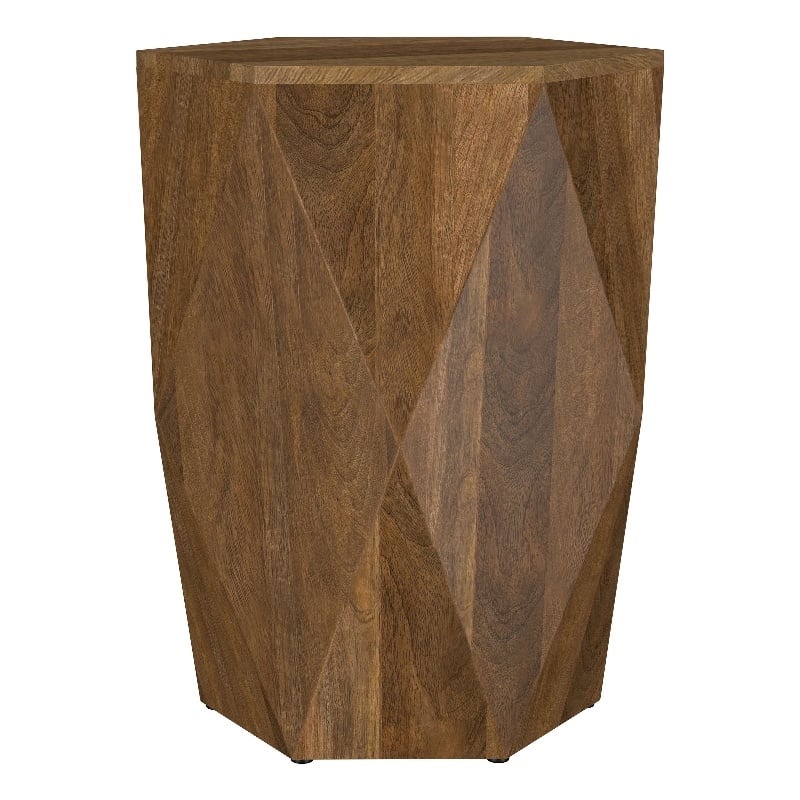 Zalika Hexagonal Solid Mango Wood End Table Natural
