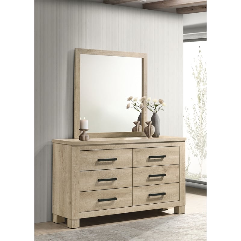 Oakglen 6-drawer Bedroom Dresser and Mirror Weathered Oak