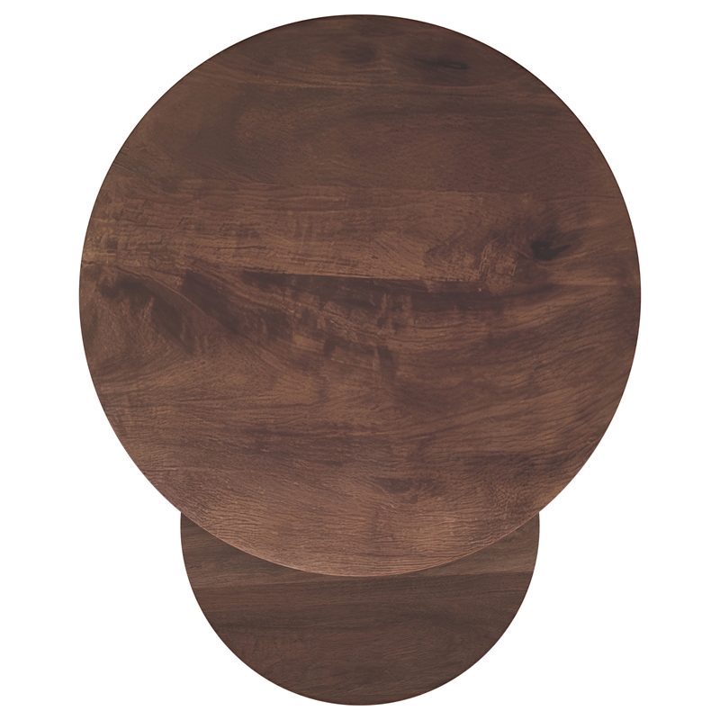 Yency 2-piece Round Mango Wood Nesting Table Set Dark Brown Mango