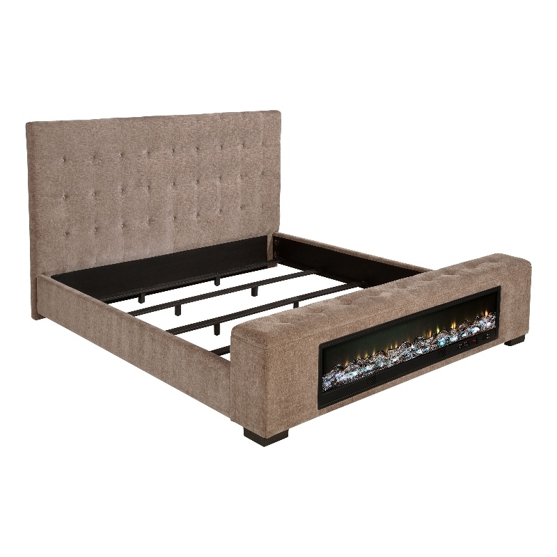 Senna Upholstered Queen Audio Flame Visualizer Bed Brown