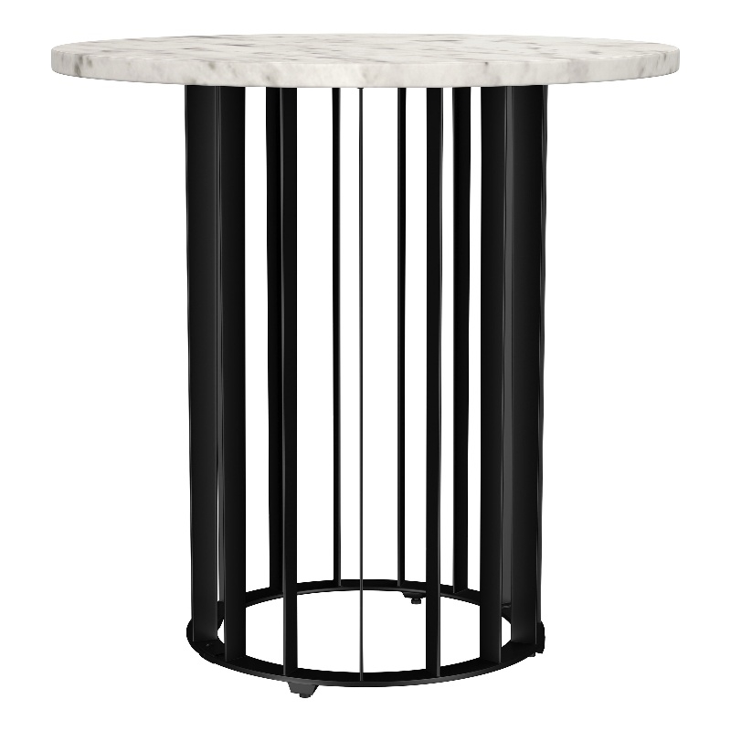 Haven Round Genuine White Marble Top End Side Table Black