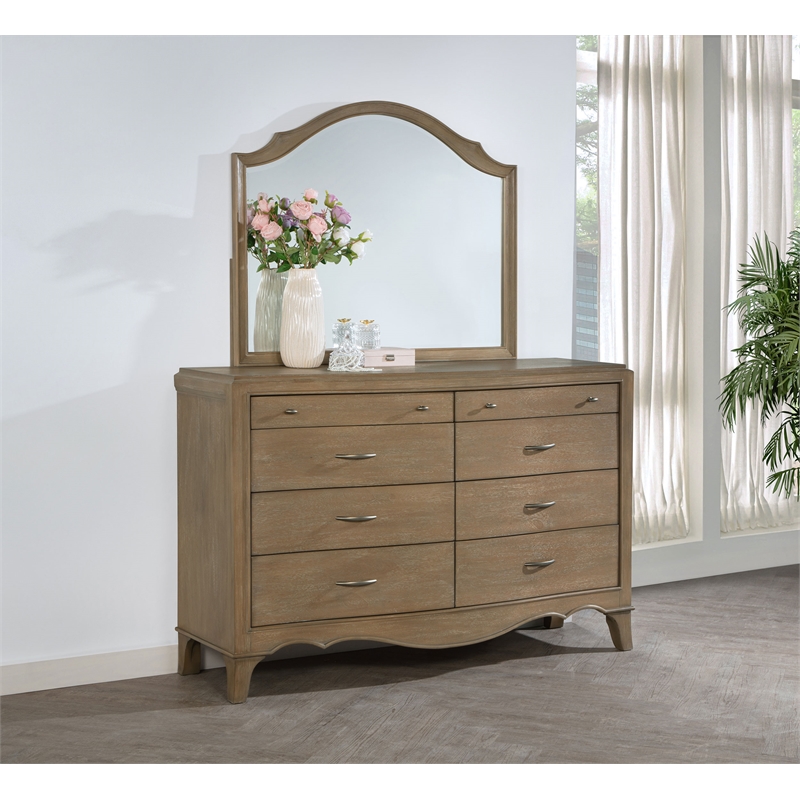 Coaster Revello 8-Drawer Wood Bedroom Dresser with Mirror in Washed Mango Brown