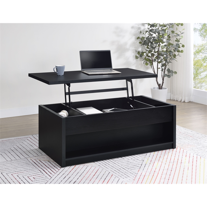 Knapp Lift Top Cocktail Coffee Table with Dual Drawers Black
