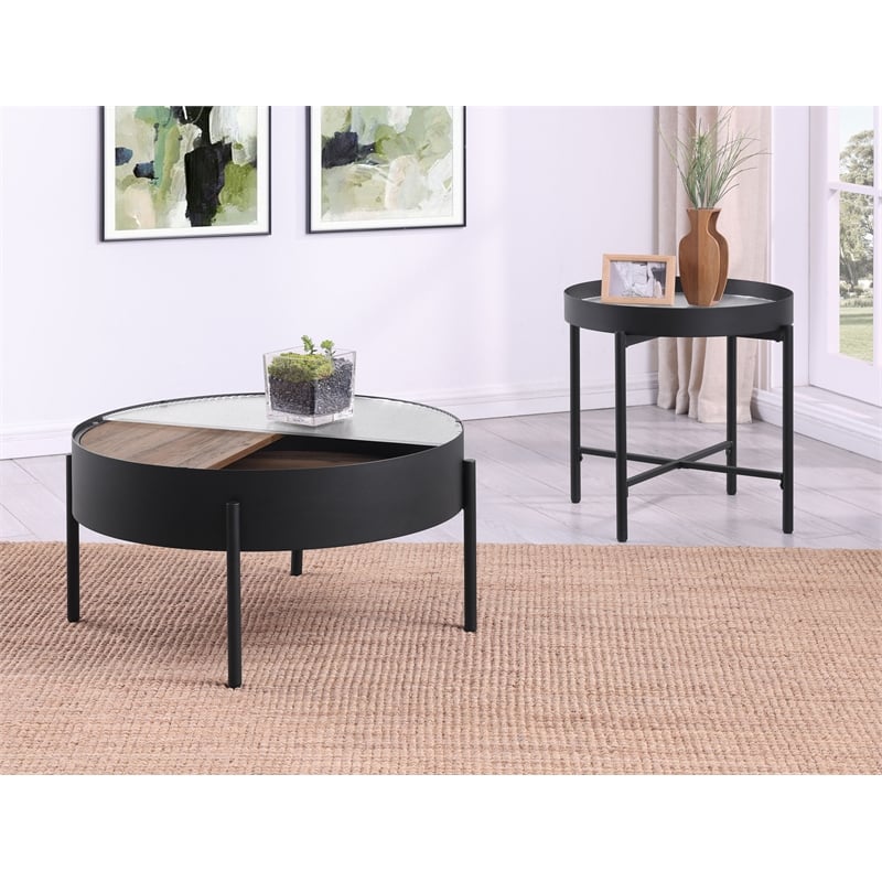 Ozella 2-piece Round Coffee and End Table Set Sandy Black