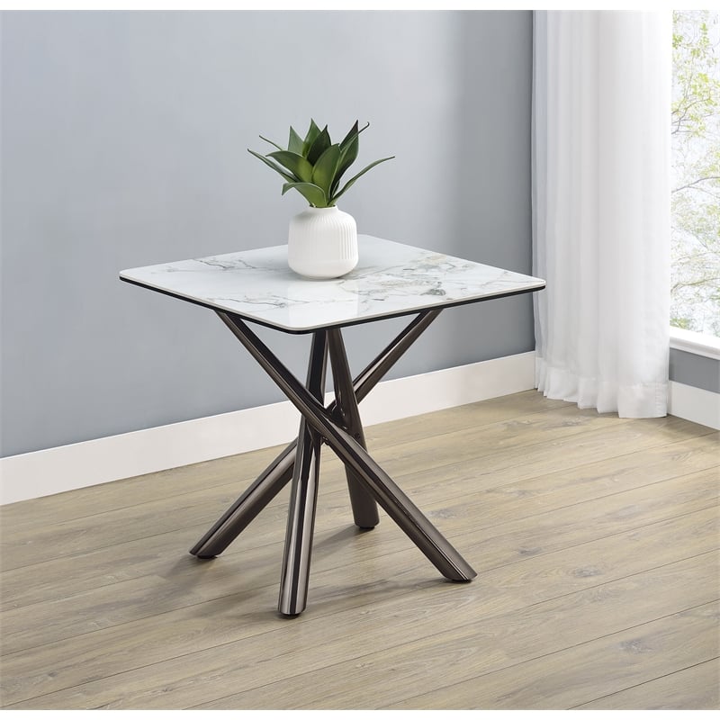 Carvell Square Sintered Stone End Side Table Mirage White