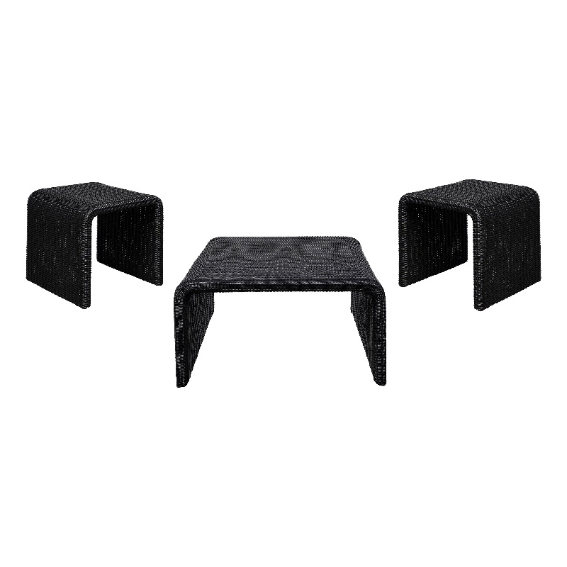 Cahya 3-piece Rattan Coffee and End Table Set Black