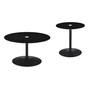 Ganso 2-piece Round Glass Top Coffee and End Table Set Black