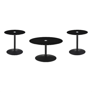 Ganso 3-piece Round Glass Top Coffee and End Table Set Black