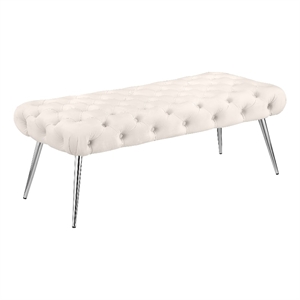 Ella Upholstered Tufted Bench Stainless Steel Legs Ivory