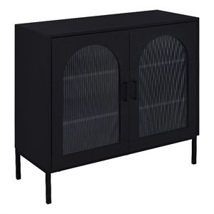 Jess 2-door Arched Fluted Glass Accent Cabinet Black