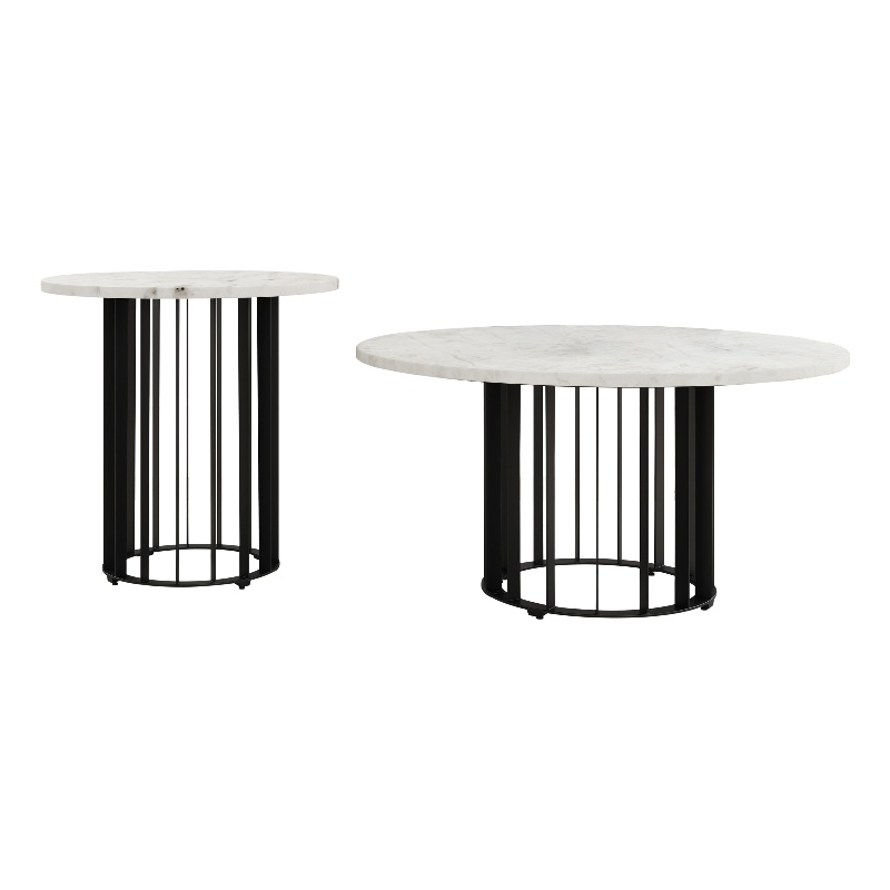 Haven 2-piece Round Marble Coffee and End Table Set Black