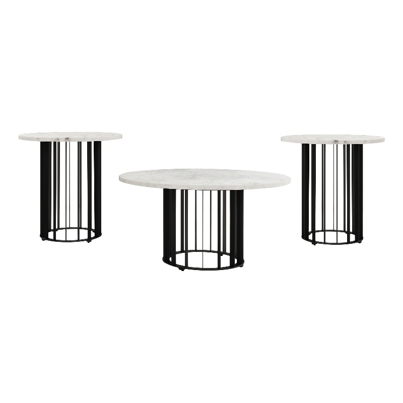 Haven 3-piece Round Marble Coffee and End Table Set Black