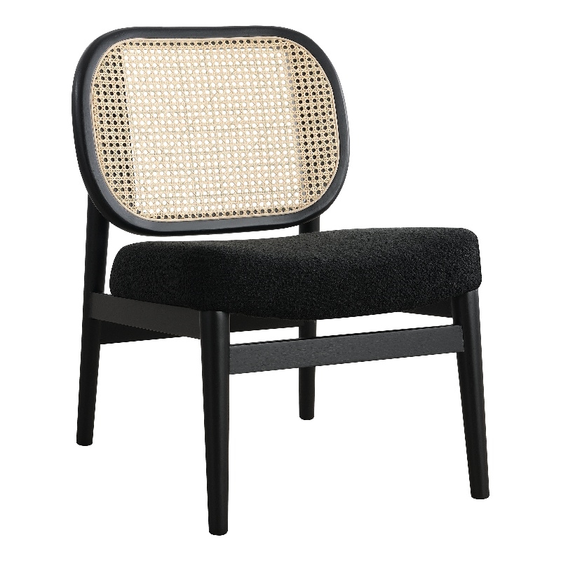 Rayo Rattan Cane Back Accent Chair with Padded Seat Black