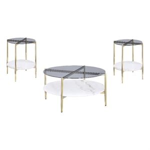 Jonelle 3-piece Round Coffee and End Table Set Gold