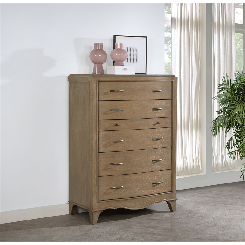 Coaster Revello 6-Drawer Wood Bedroom Chest of Drawers in Washed Mango Brown