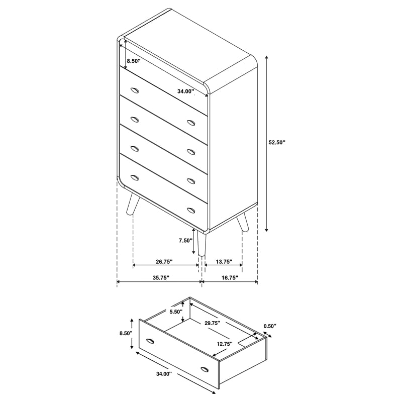 Robyn 5-drawer Bedroom Chest of Drawers Light Ash