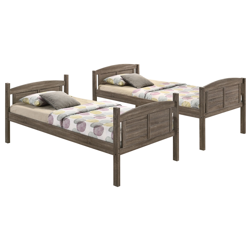 Flynn Wood Twin Over Twin Bunk Bed with Mattress Weathered Brown