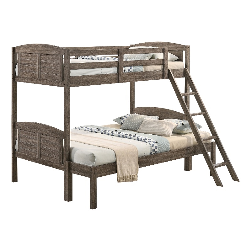 Flynn Wood Twin Over Full Bunk Bed with Mattress Weathered Brown